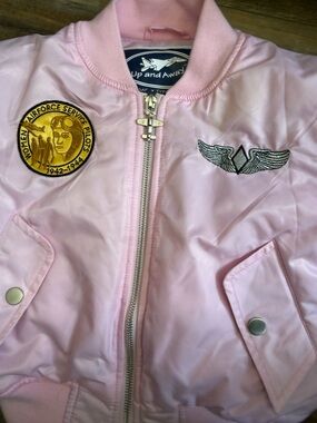 Up and Away Kids Pink Bomber Jacket with Pilot Patches